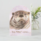 Fun Pool Party Verjaardag Schattigee Otters Uitnod Kaart (Staand voorkant)