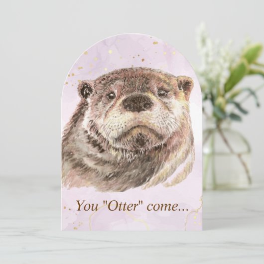Fun Pool Party Verjaardag Schattigee Otters Uitnod Kaart (Staand voorkant)