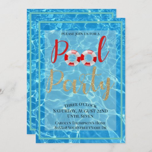 Fun Pool Party Water Theme Kaart (Voorkant / Achterkant)