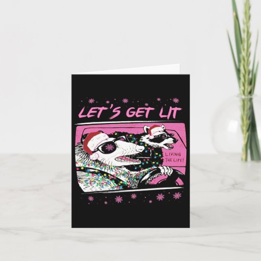 Fun Possum Raccoon Lets Get Trash Street Roze Chri Kaart (Voorkant)