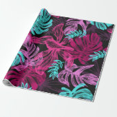 Fun Psychedelic en Ggloed Neon Leaves Cadeaupapier (Uitgerold)