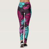 Fun Psychedelic en Ggloed Neon Leaves Leggings (Achterkant)