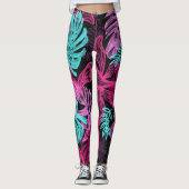 Fun Psychedelic en Ggloed Neon Leaves Leggings (Voorkant)