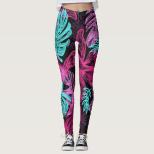 Fun Psychedelic en Ggloed Neon Leaves Leggings