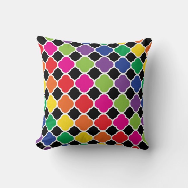 Fun Psychedelic Quatrefoil Print Patroon Kussen (Voorkant)