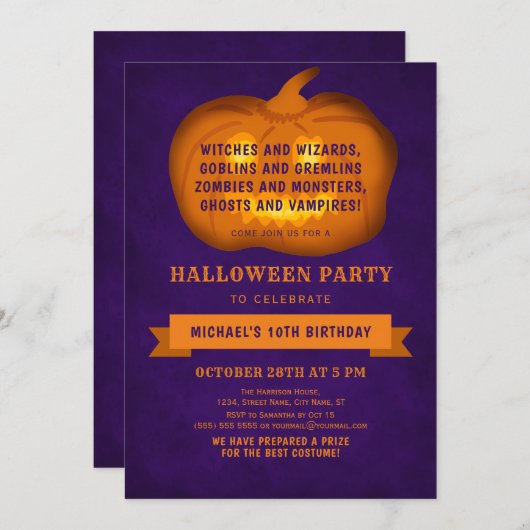 Fun Pumpkin Jack O Lantern Birthday Halloween Kaart (Voorkant / Achterkant)