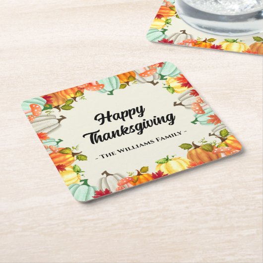 Fun Pumpkin Thanksgiving Dinner Kartonnen Onderzetters (Schuin)