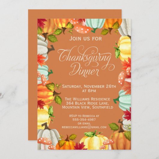 Fun Pumpkins Thanksgiving Kaart (Voorkant / Achterkant)