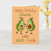 Fun Pun Avocado AVO-Cuddle Birthday Wenskaart Kaart (Gele Bloem)