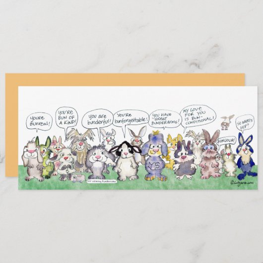 Fun Pun Bunnies Bedankt Custom Flat Kaart (Voorkant / Achterkant)