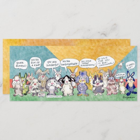 Fun Pun Bunnies Easter Custom Flat Kaart (Voorkant / Achterkant)