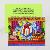FUN PUPPET ARTIJ THEME BIRTHDAY INVITE INVITATION KAART (Voorkant / Achterkant)