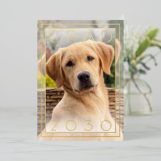 Fun Puppy School Gold Foil Afstuderen Aankondiging (Staand Voorkant)