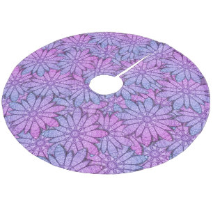 Fun Purple Flowers Fleece Kerstboom Rok
