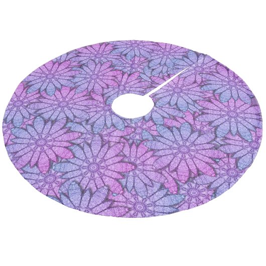 Fun Purple Flowers Fleece Kerstboom Rok (Gekanteld)