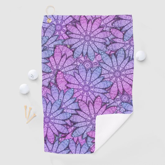 Fun Purple Flowers Golfhanddoek (Insitu)