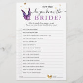 Fun Purple Watercolor Butterfly Bridal Shower Game (Voorkant)