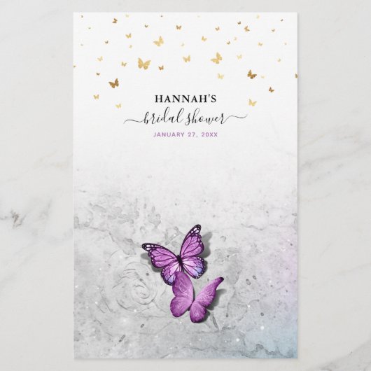 Fun Purple Watercolor Butterfly Bridal Shower Game (Achterkant)