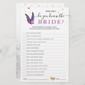 Fun Purple Watercolor Butterfly Bridal Shower Game (Voorkant / Achterkant)