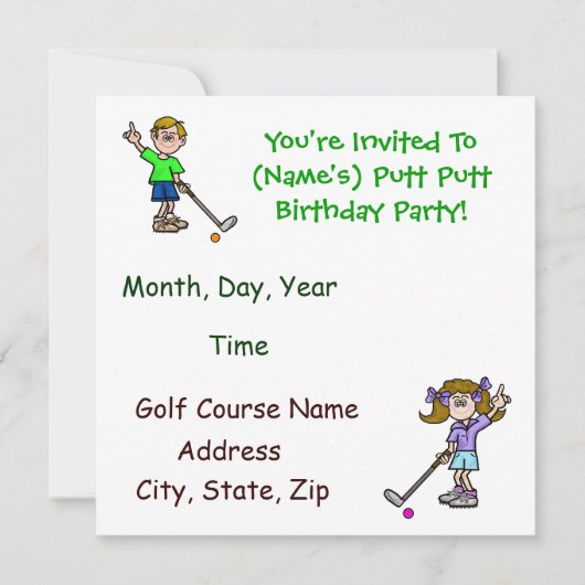 Fun Putt Putt Golf Birthday Party Kaart (Voorkant)
