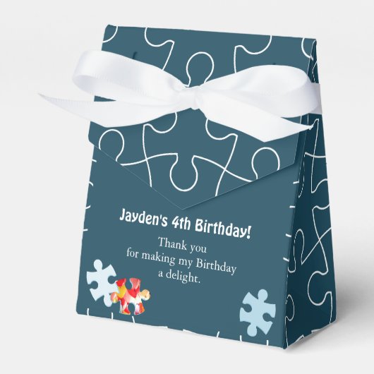 Fun Puzzle Theme 4th Birthday Party Blue Thank You Bedankdoosjes (Voorkant Zijde)