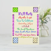 Fun Quilt Birthday Party Invitation Kaart (Staand voorkant)