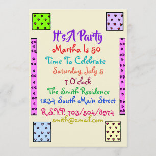 Fun Quilt Birthday Party Invitation Kaart