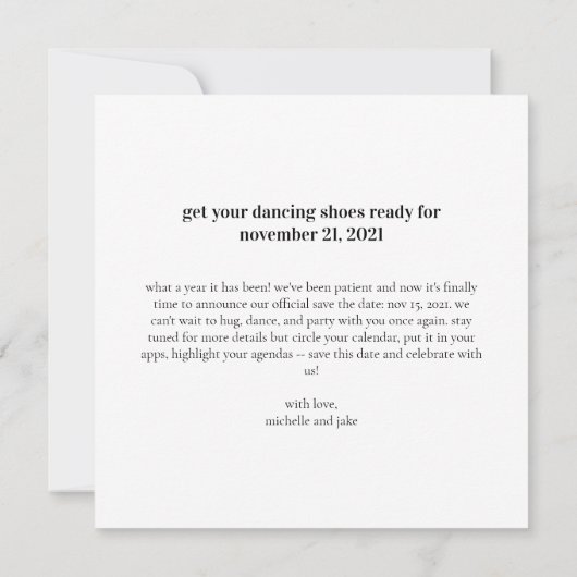 Fun Quirky Design Save the Date Weddencard (Achterkant)