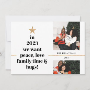 Fun Quote Family Foto minimalist Gold Glitter Feestdagenkaart