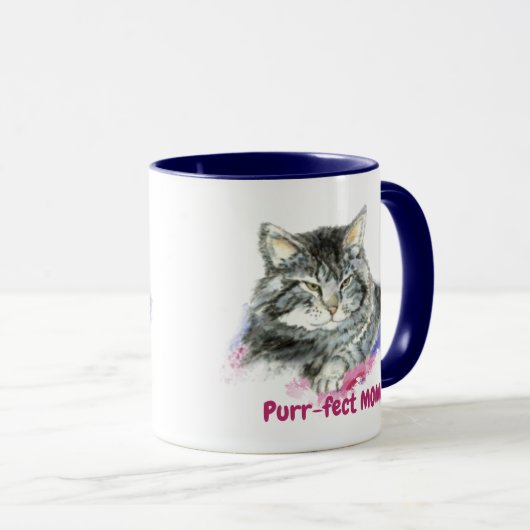 Fun Quote Purrr-fect mama Waterverf Cat Mok (Voorkant rechts)