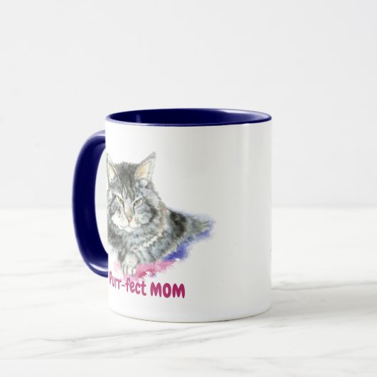 Fun Quote Purrr-fect mama Waterverf Cat Mok (Voorkant links)