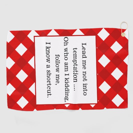 Fun Quote Red Gingham Modern Golfhanddoek (Horizontaal)
