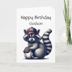 Fun Raccoon Godson Honkbal Verjaardagsdier Kaart