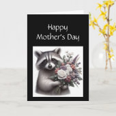 Fun Raccoon Moederdag Raccoon Bloemen Kaart (Gele Bloem)