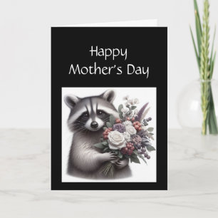 Fun Raccoon Moederdag Raccoon Bloemen Kaart
