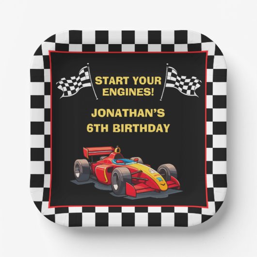Fun Racing Driver Birthday Boy Papieren Bordje (Voorkant)