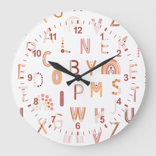 Fun Rainbow Alphabet Pattern Grote Klok (Voorkant)