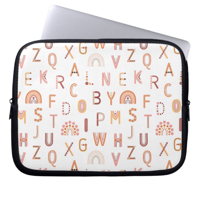 Fun Rainbow Alphabet Pattern Laptop Sleeve (Voorkant)