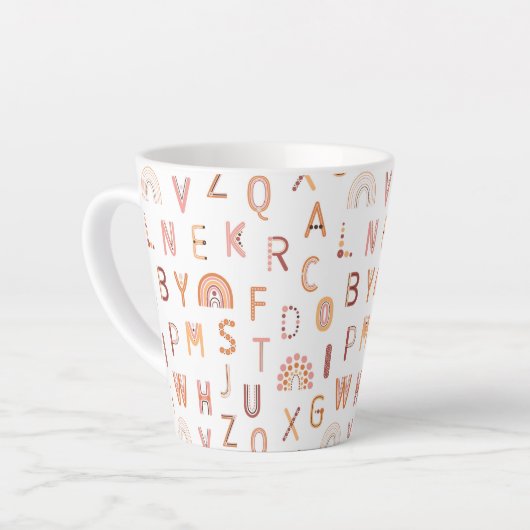 Fun Rainbow Alphabet Pattern Latte Mok (Linkerhoek)