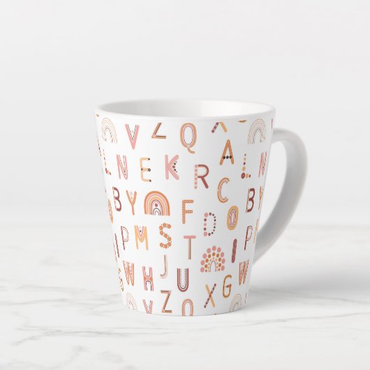Fun Rainbow Alphabet Pattern Latte Mok (Rechterhoek)