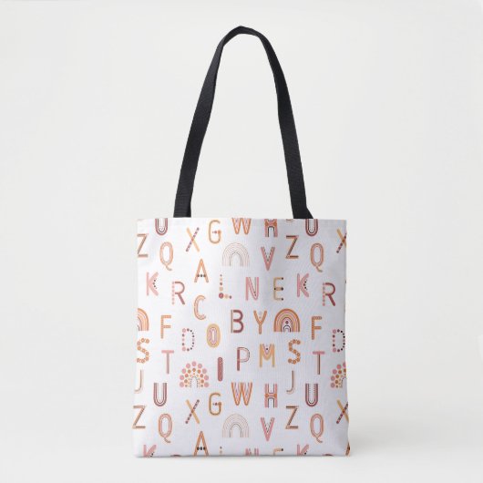 Fun Rainbow Alphabet Pattern Tote Bag (Voorkant)