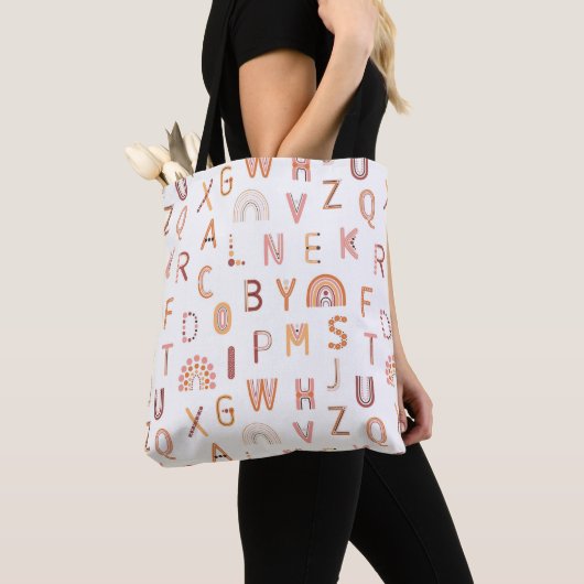 Fun Rainbow Alphabet Pattern Tote Bag (Dichtbij)