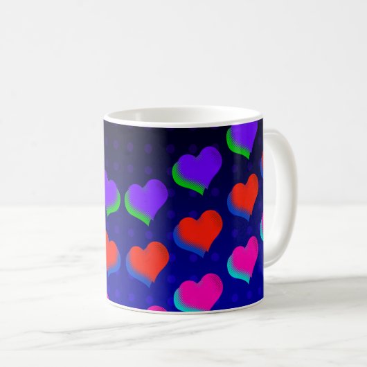 Fun Rainbow Cartoon Neon Love Heart Pattern Koffiemok (Voorkant rechts)