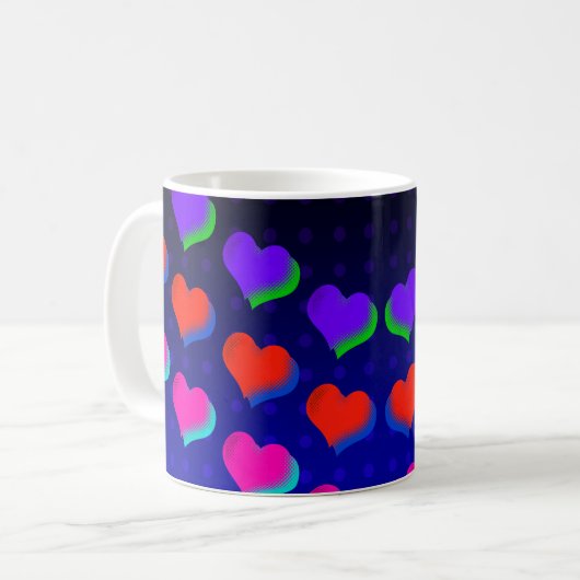Fun Rainbow Cartoon Neon Love Heart Pattern Koffiemok (Voorkant links)