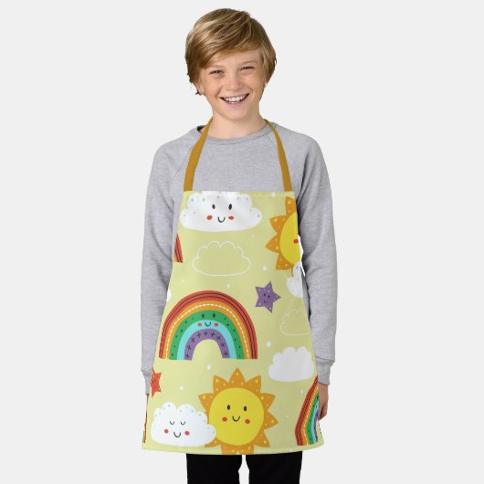 Fun Rainbow Cloud en Sun Cartoon Pattern Schort (Gedragen)