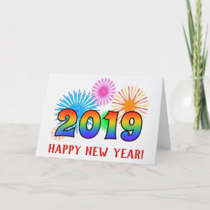Fun, Rainbow Colors 2019 + "GELUKKIG NIEUWJAAR!" Feestdagen Kaart