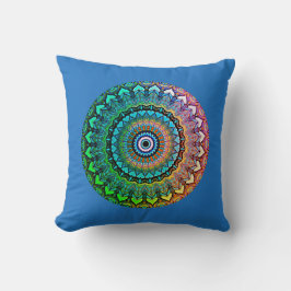 Fun Rainbow en Hearts Mandala op blauw Kussen