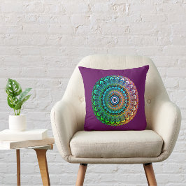 Fun Rainbow en Hearts Mandala op Eggplant Kussen