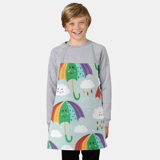 Fun Rainbow en Umbrella Cartoon Pattern Schort (Gedragen)