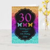 Fun Rainbow Gradient Glitter Sparkle Birthday Kaart (Gele Bloem)